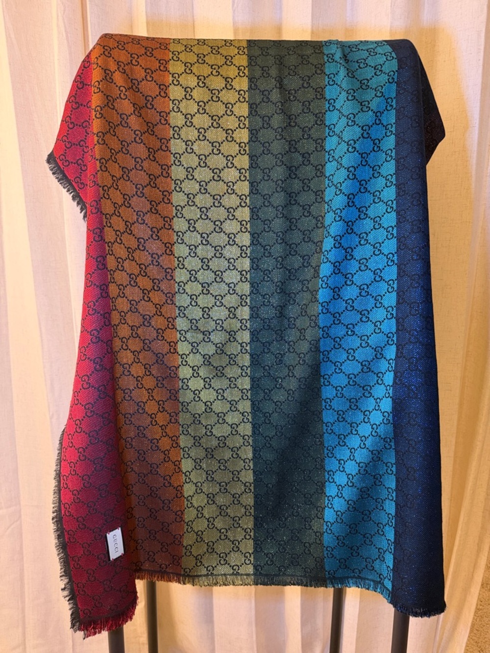 Luxury Monogram Gradient Shawl with Multicolor Stripe
